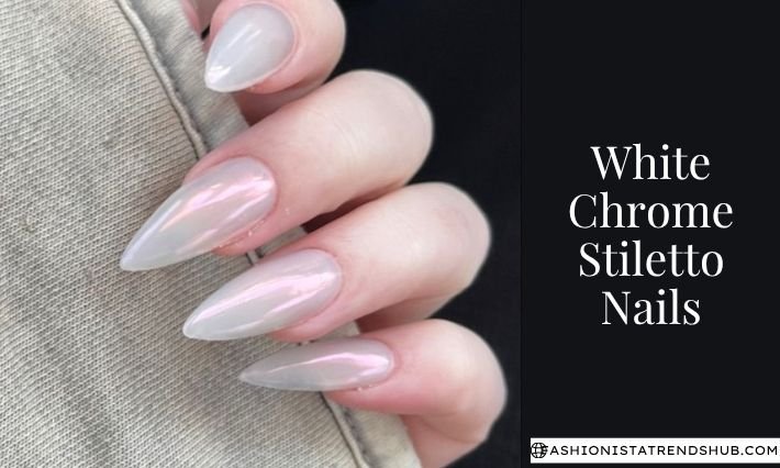 white chrome stiletto nails