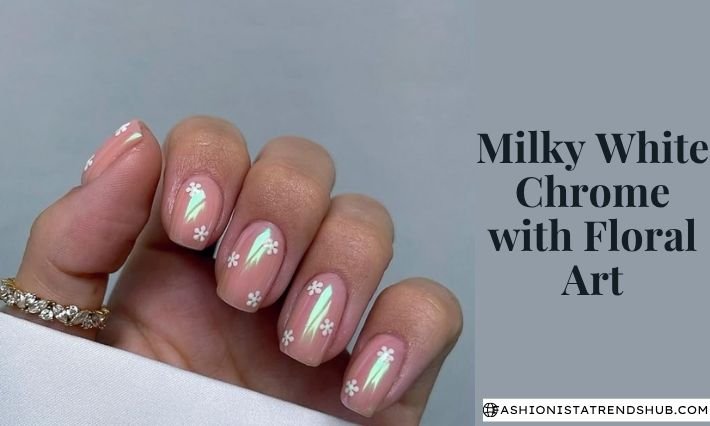 chrome nails with floral art