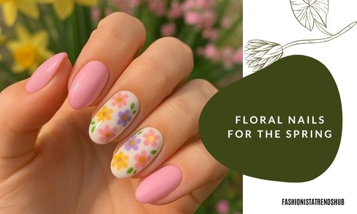 floral nails with unique colours