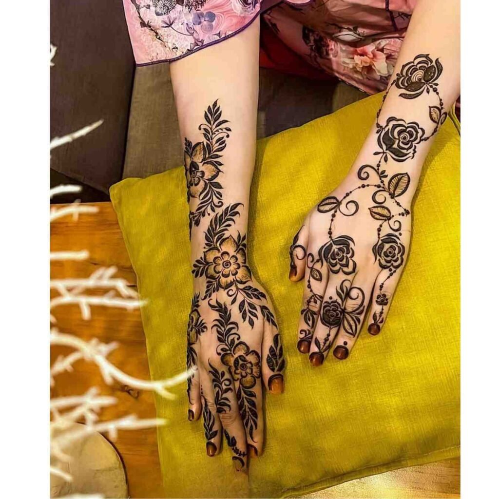 Arabic Style Vines and Leaves Mehndi Design for Back Hand