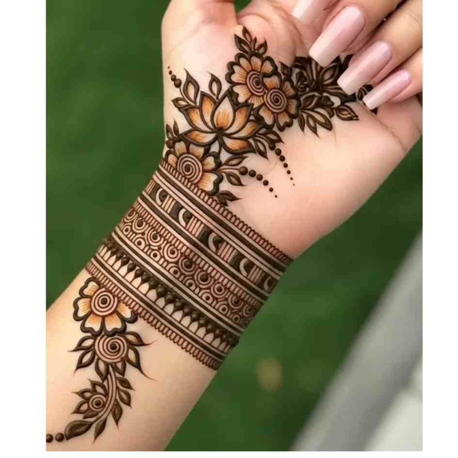 Bracelet-Chain Mehndi Designs for Kids Front Hand