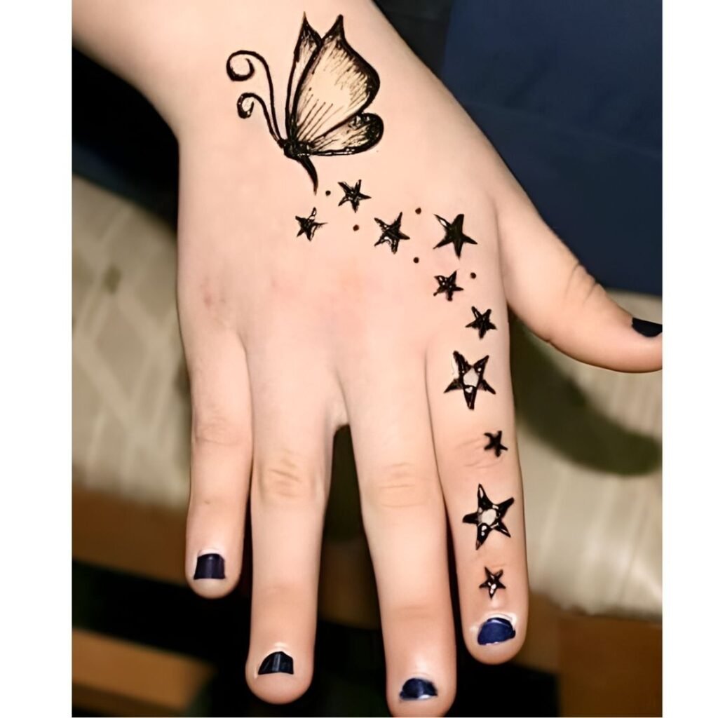 Butterflies and Heart Mehndi Design for Kids