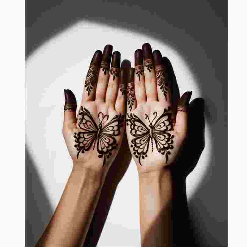 Butterfly Trails Mehndi Designs for Kids Front Hand