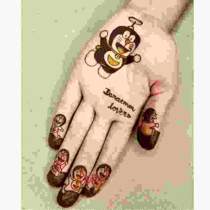 Cartoon Characters Mehndi Designs for Kids Front Hand