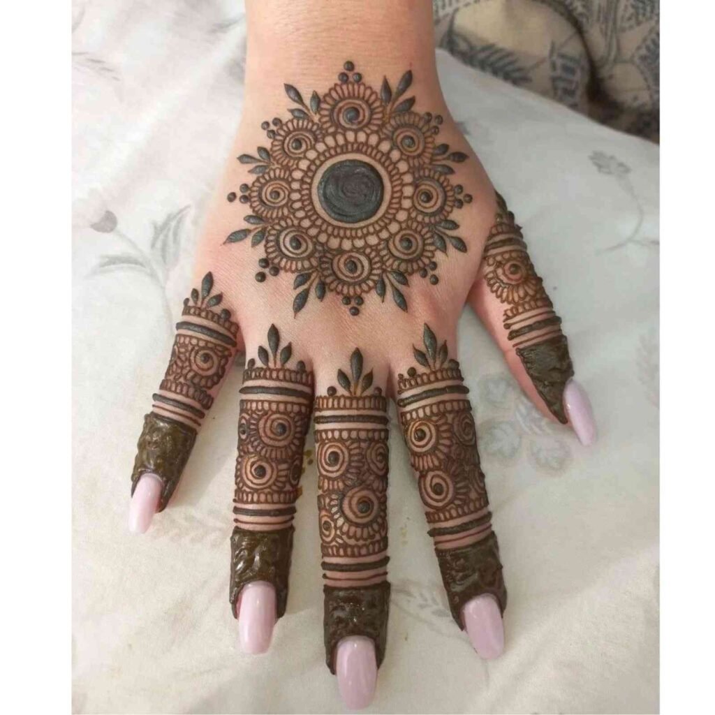 Circular Mandala Accent Mehndi Design for Back Hand