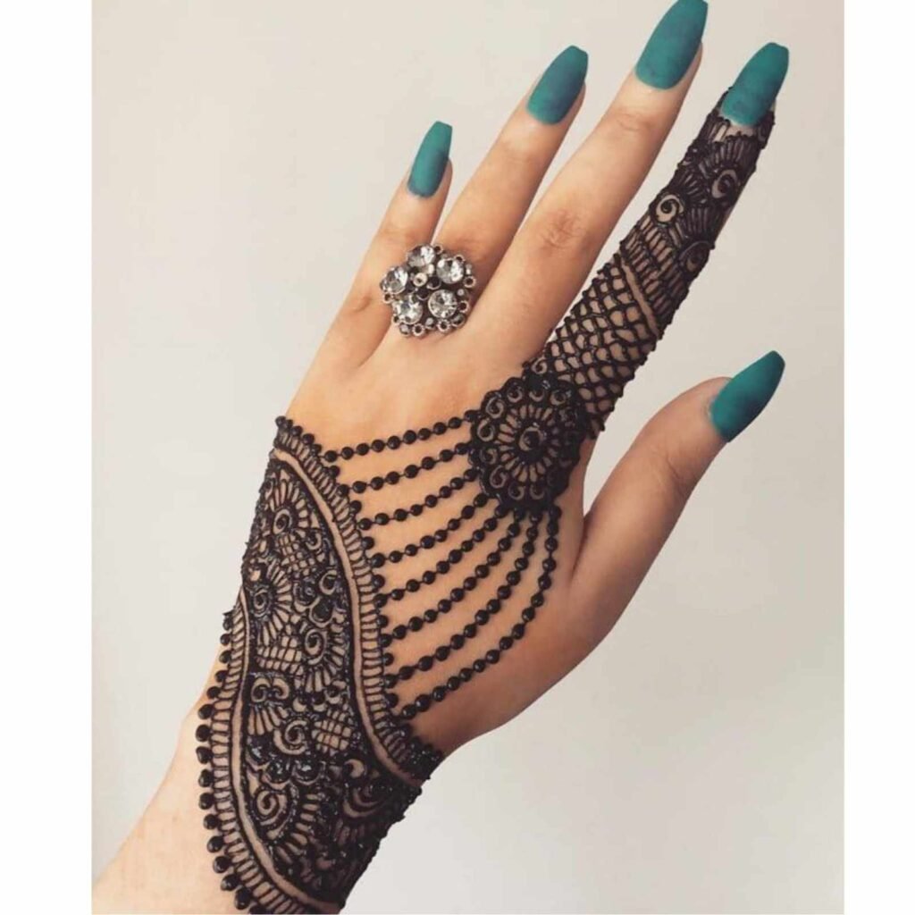 Dotted Chains and Bracelet Style Mehndi Design for Back Hand