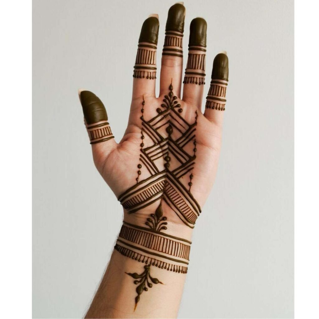 Geometric Line Patterns Minimal Mehndi Design for Front Hand