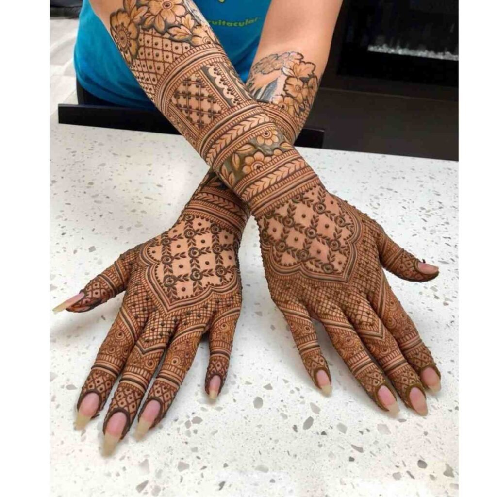 Geometric and Floral Mix Mehndi Design for Back Hand