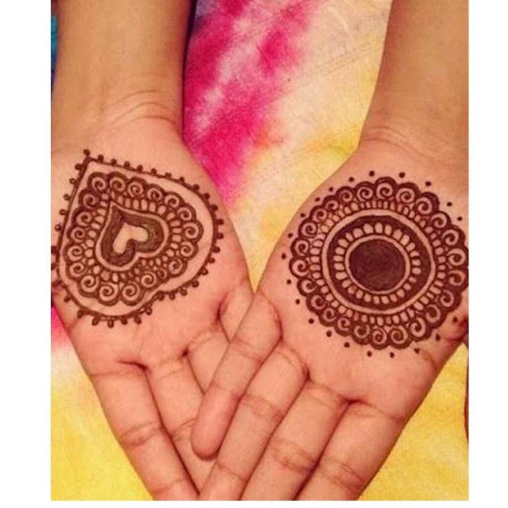 Heart-Shaped Rings Mehndi Designs for Kids Front Hand