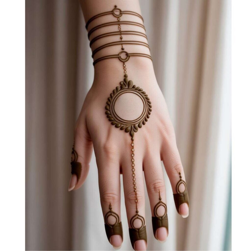 Minimal Dot and Line Work Mehndi Design for Back Hand