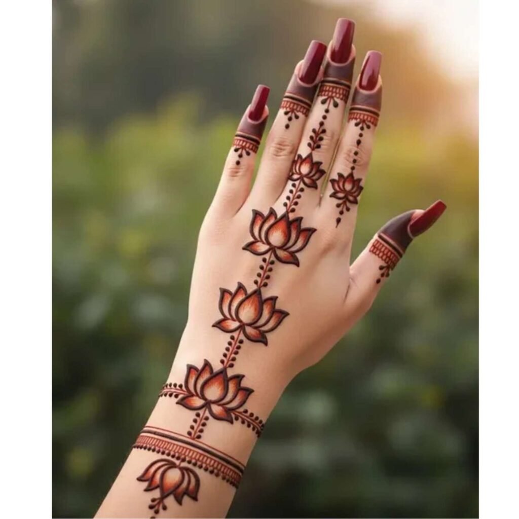 Minimal Lotus Motif Mehndi Design for Back Hand