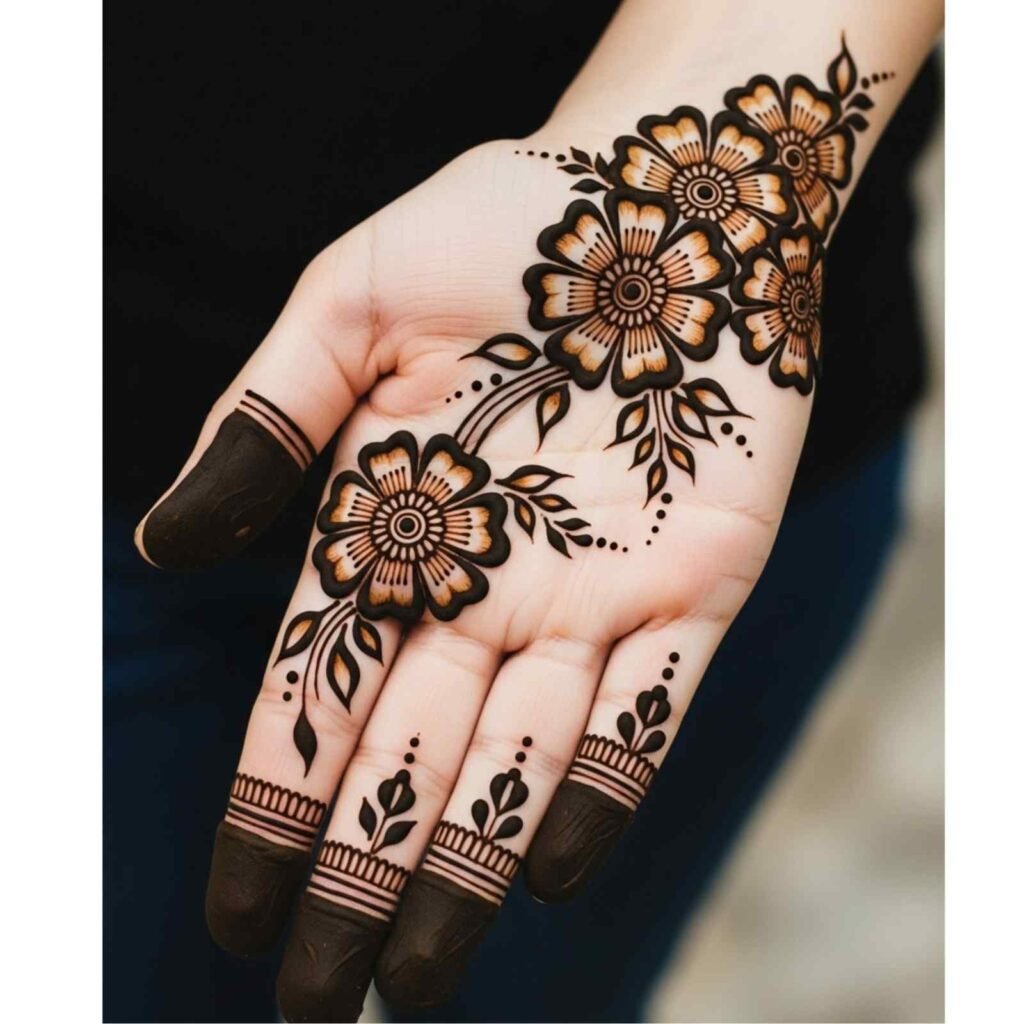Small Flowers and Dots on Vines Mehndi Design