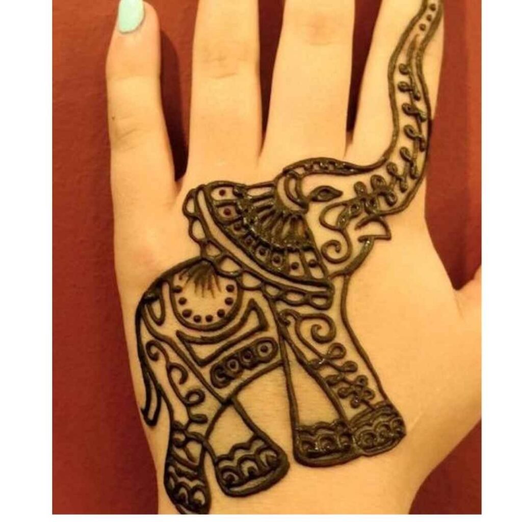 Tiny Elephant Mehndi Designs for Kids Front Hand