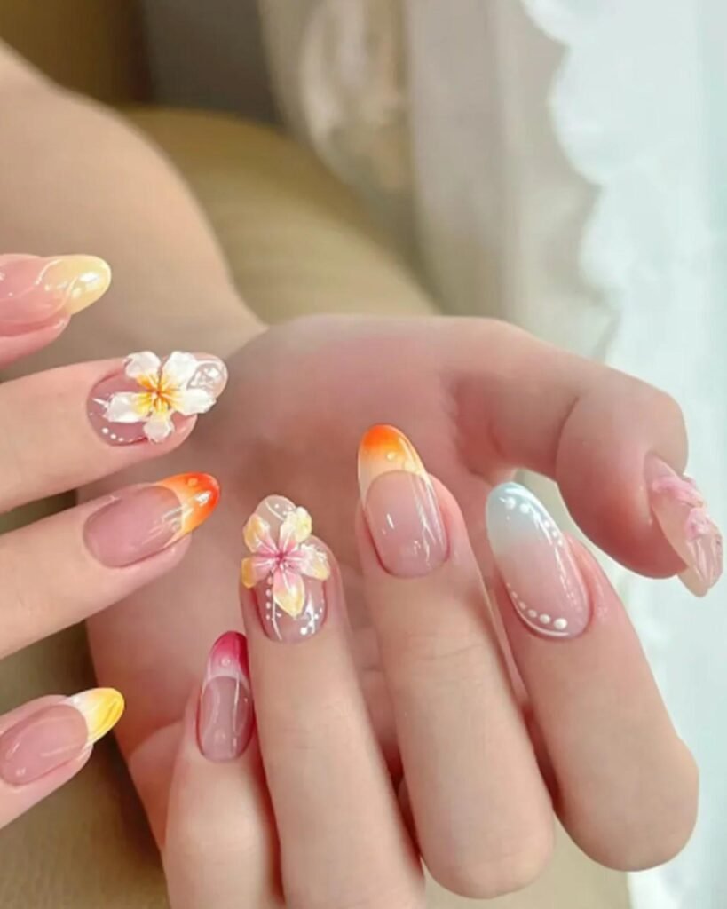 3d Floral French Manicure Simple