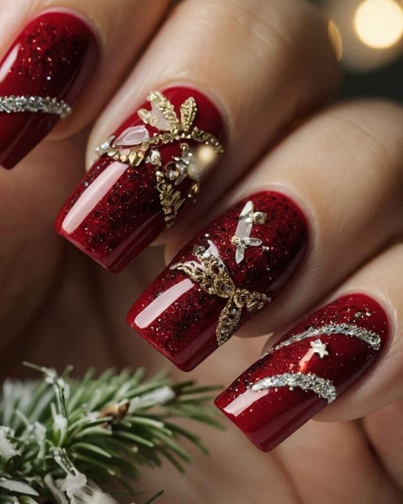 Almond Christmas Nails Simple