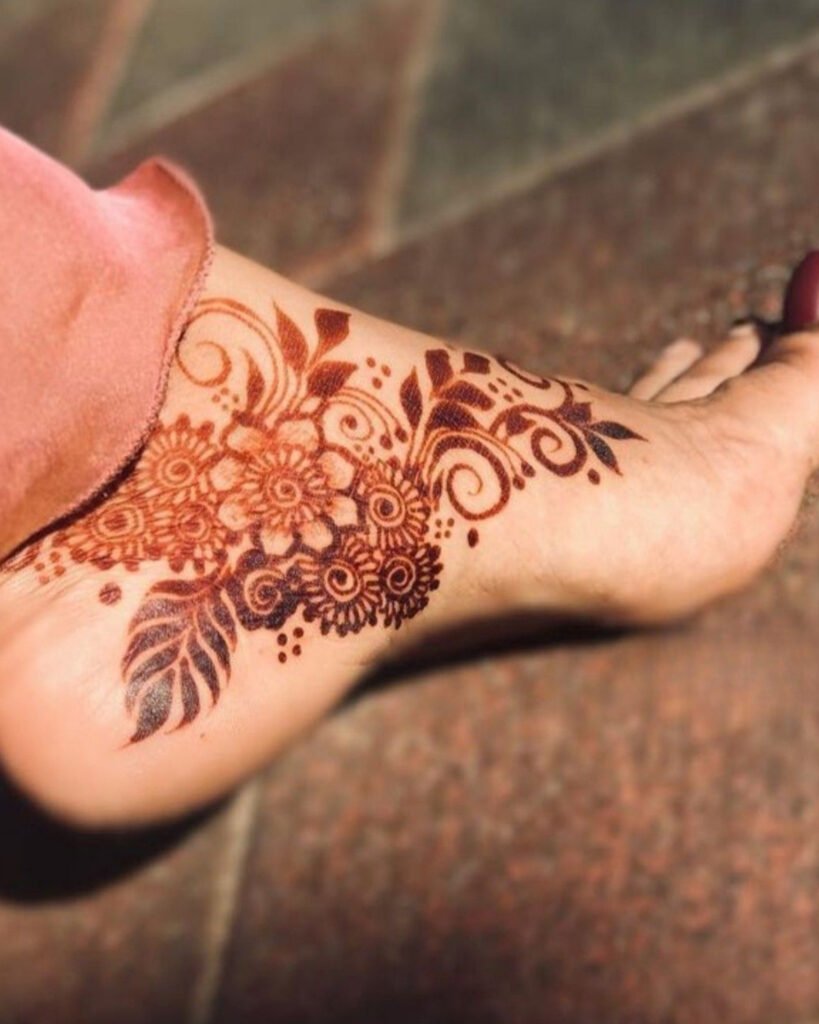 Beautiful Abstract Rose Mehendi Motifs On Your Ankle