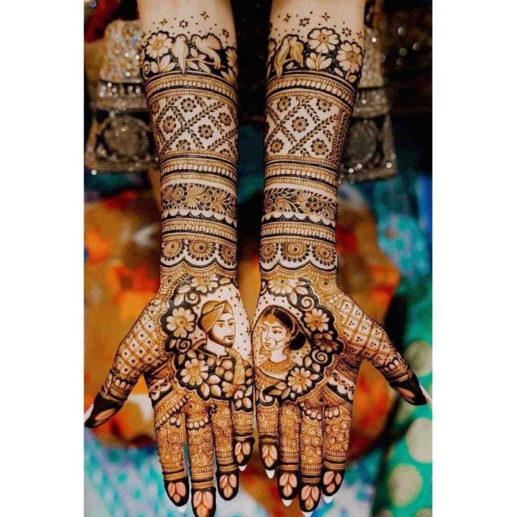 Bride Groom Face Mehndi Design for Full Hand
