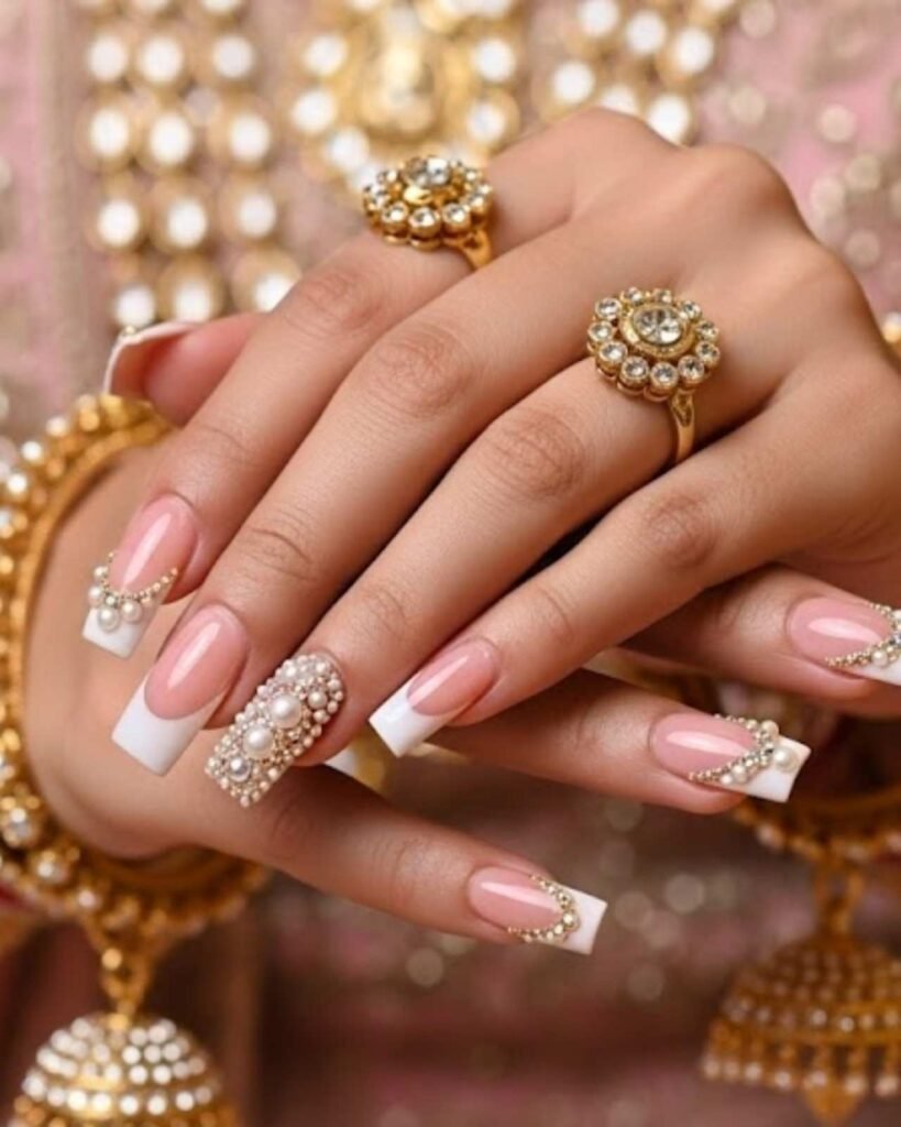 Embellished Bridal French Manicure Simple