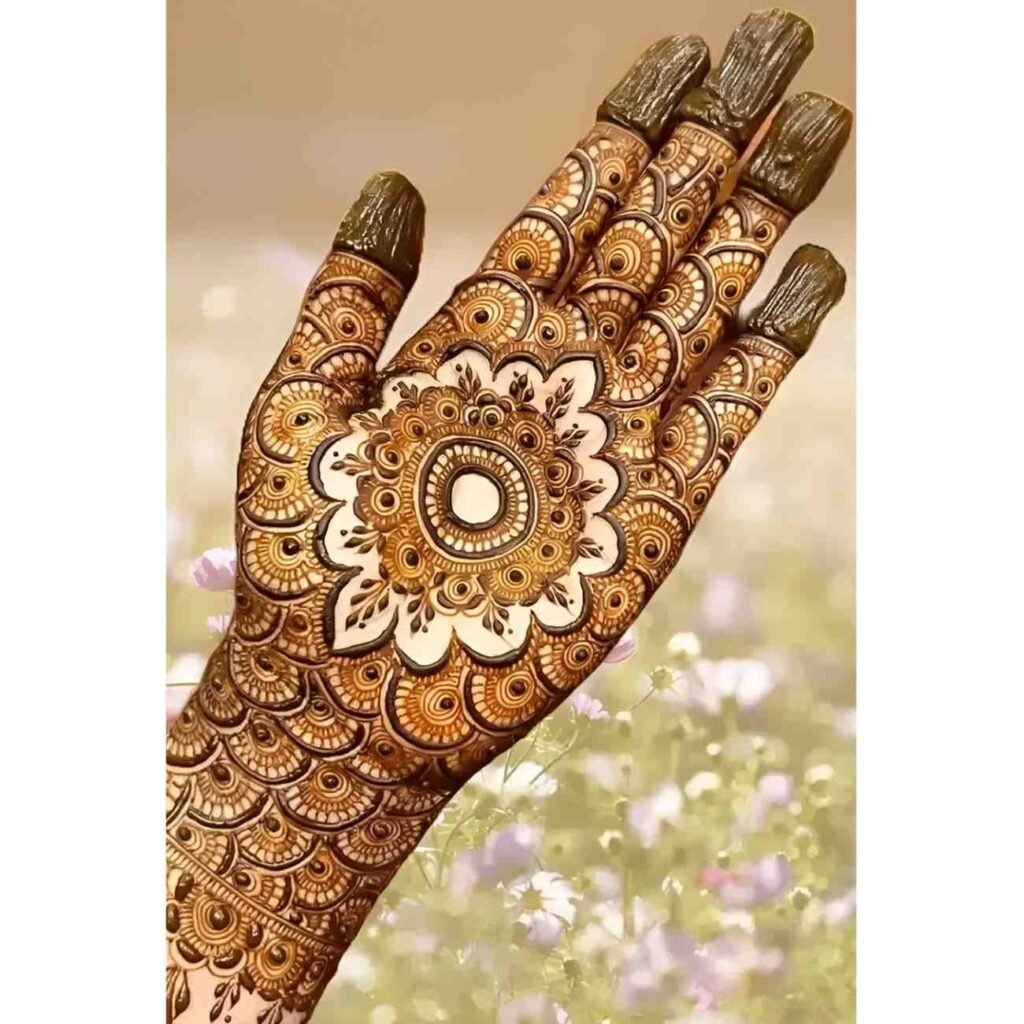 Floral Leaves,Dots Combination Mehndi Design