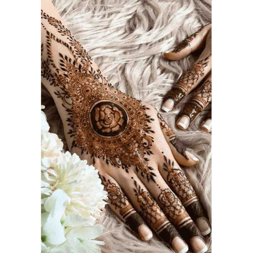 Floral with Spaces Mehndi Design for Back Hand