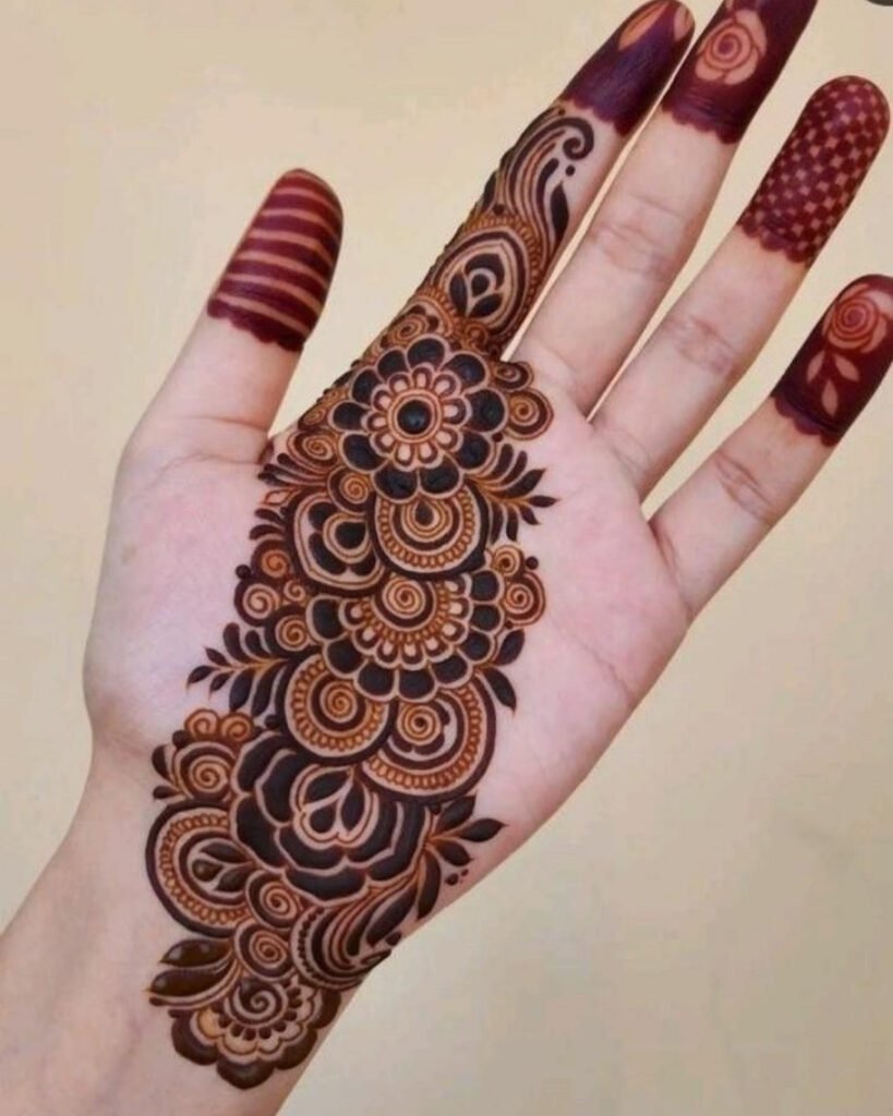 Leaves and Dark Flower Mehndi Design