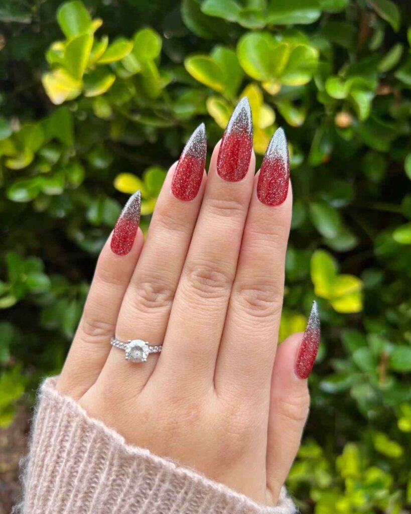 Red Glitter Ombre Nails Simple