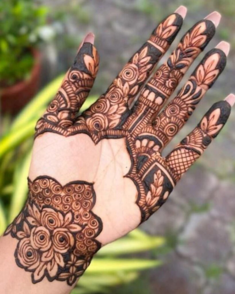 Rose Border Mehndi On The Palm