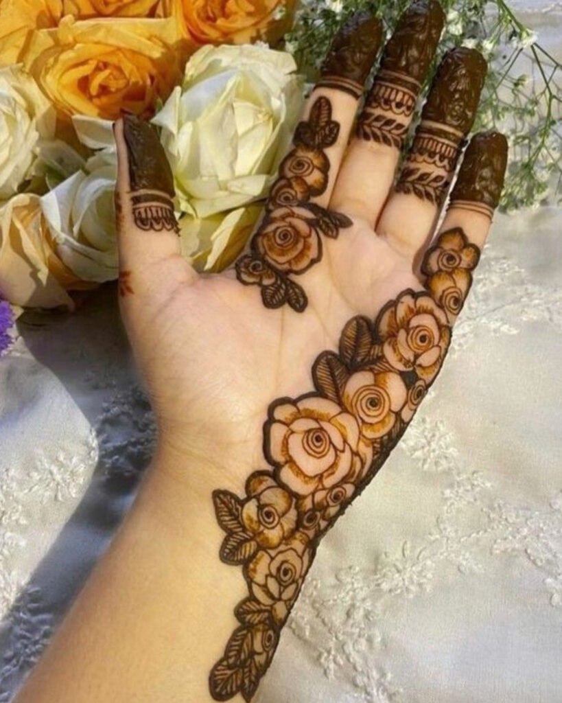 Roses With Elegant Leaves Mehendi Design