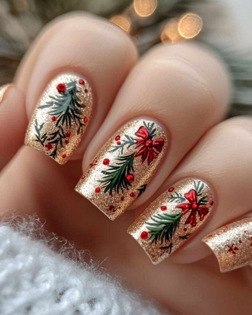 Simple Christmas Wreath Nail Art