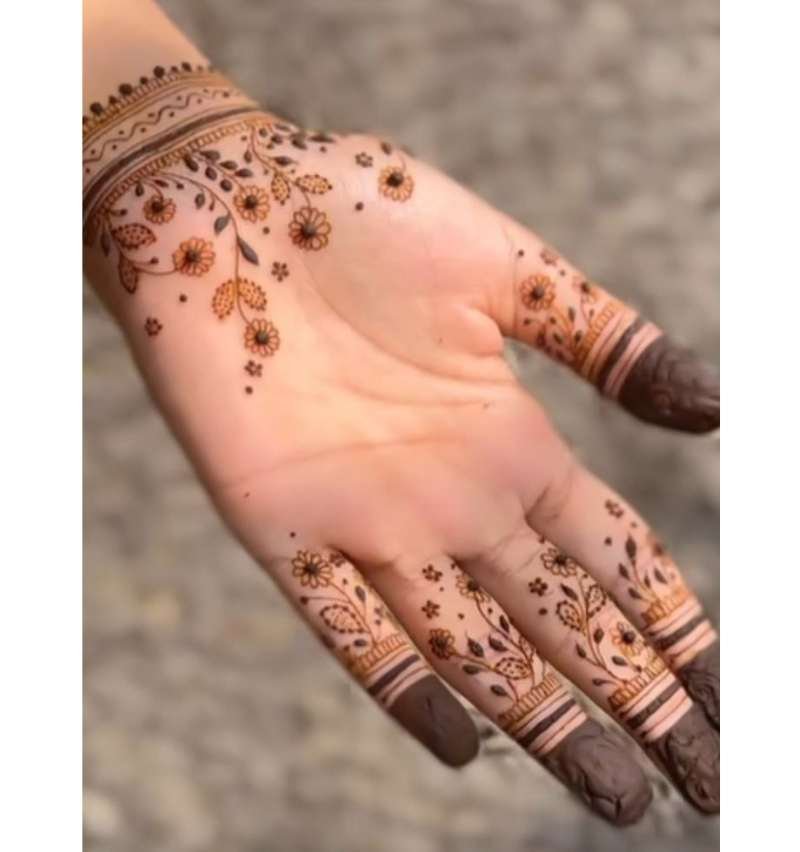 Simple Leaf Vine Mehndi on Palm and Fingers Arabic