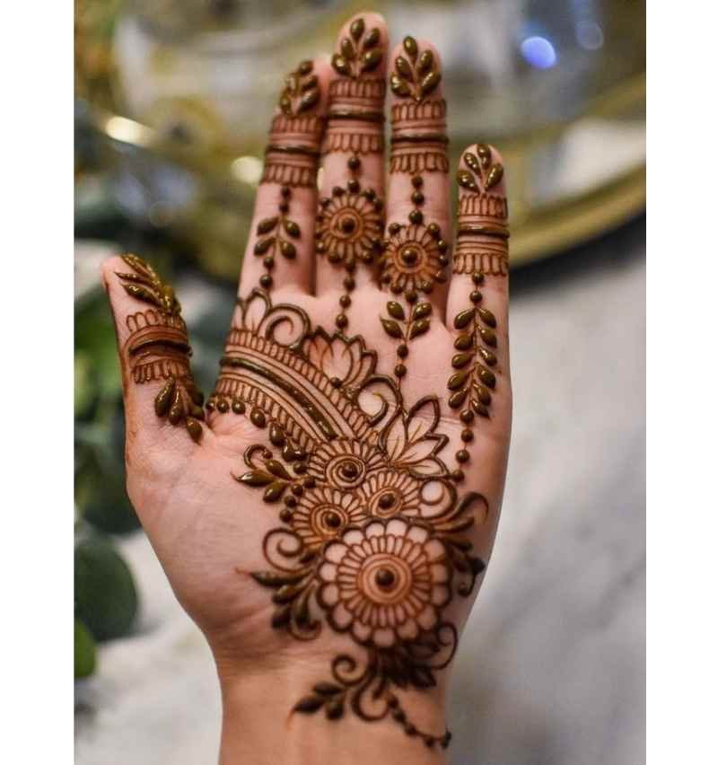 Simple Palm Mehndi with Paisley and Lined Fingers Front