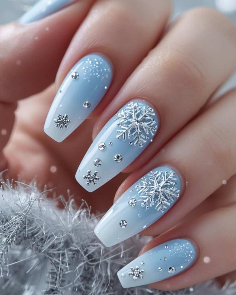 Winter Ombre Snowflake Nails Simple
