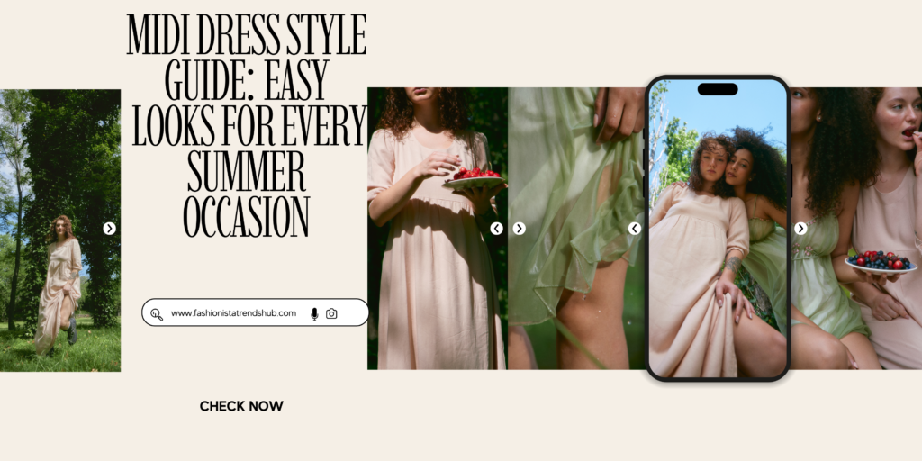 Woman styling a chic summer midi dress for a casual daytime look