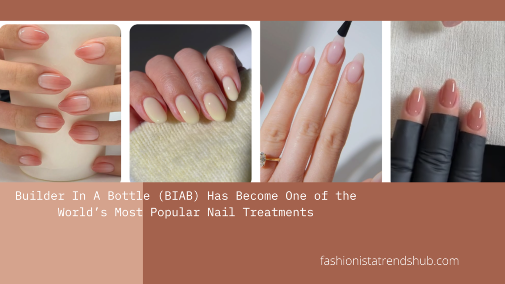 Popular Builder In A Bottle BIAB manicure with glossy modern nail finish