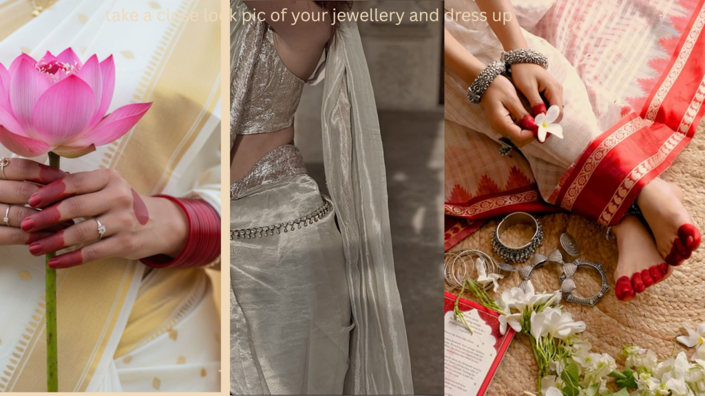 Close-up portrait of woman highlighting saree jewelry makeup and accessories