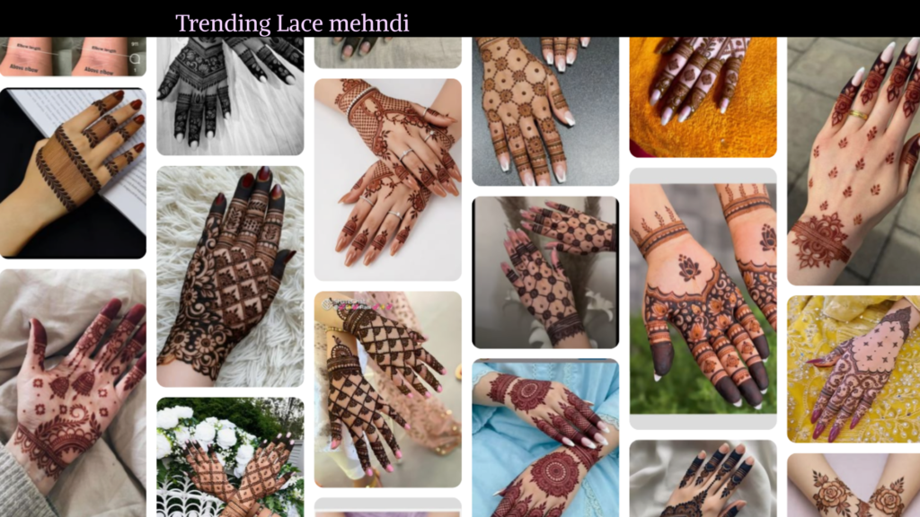 Intricate Lace Jaal finger mehndi design with fine net detailing, floral curves, and bridal lace-inspired artwork.