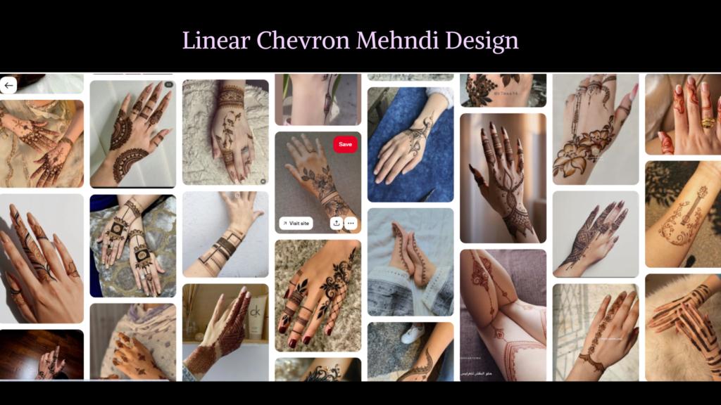 Geometric linear chevron mehndi design with V-shaped lines, modern finger patterns, and stylish detailing.