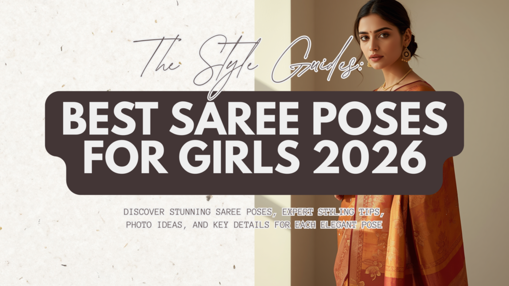 Stylish woman posing in an elegant saree showcasing trendy saree poses and fashionable photography ideas