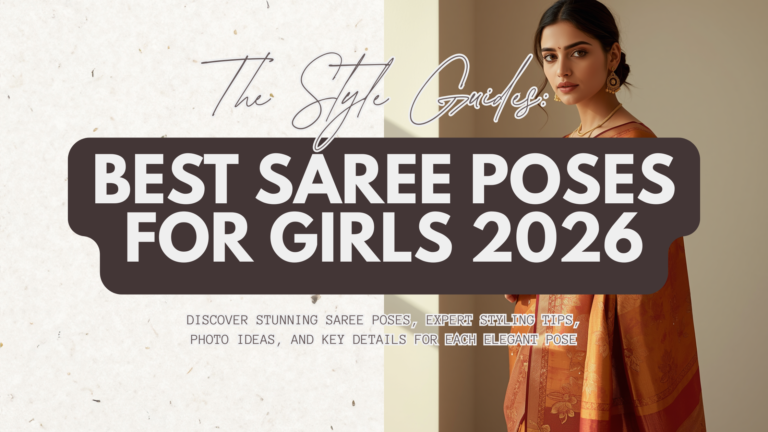 Stylish woman posing in an elegant saree showcasing trendy saree poses and fashionable photography ideas