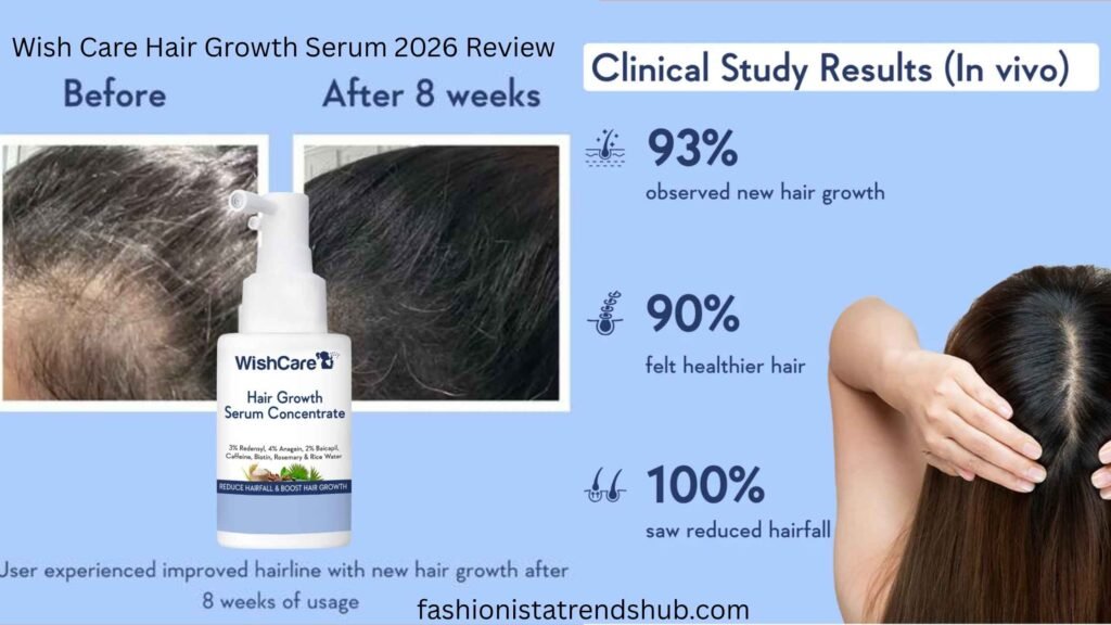 Wish Care Hair Growth Serum placed beside hair care essentials representing solutions for hair thinning and hair fall concerns in India.