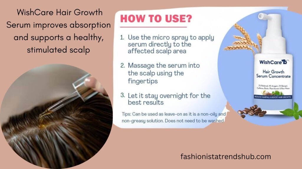 correctly applying WishCare Hair Growth Serum directly onto the scalp using a dropper.