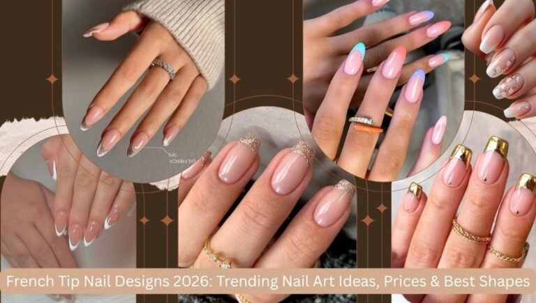 Top 10 French Tip Nail Designs Trending in 2026 featuring chrome, cat eye, floral lace and classic French manicures