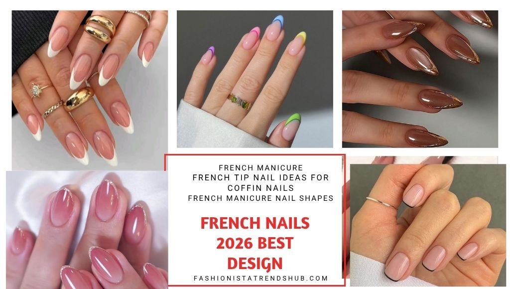 Classic white, deep V-cut, pastel rainbow, glitter ombre and chrome French tip nail designs trending in 2026